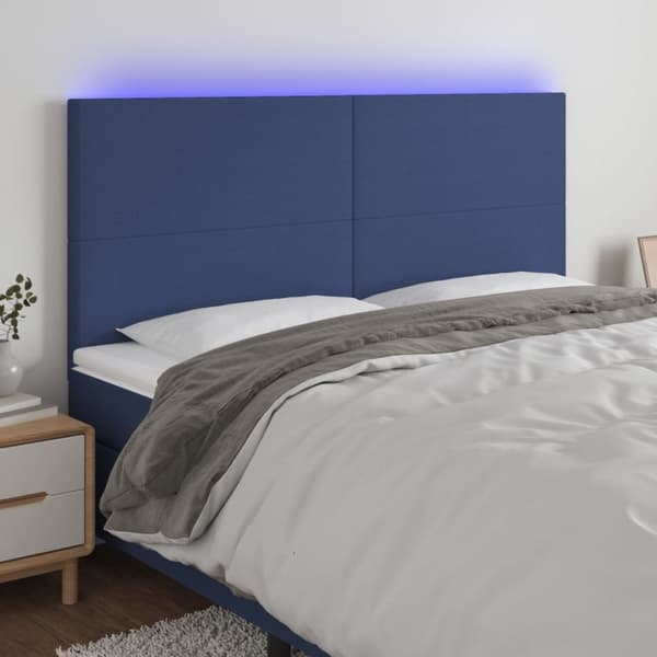 Sängyn pääty LED-valolla, sininen, 160x5x118/128 cm, kangas