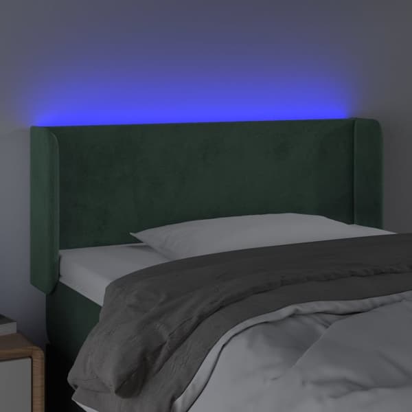 sengegavl med LED-lys 103x16x78/88 cm fløjl mørkegrøn