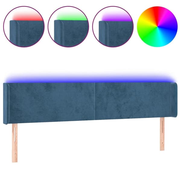 sengegavl med LED-lys 183x16x78/88 cm fløjl mørkeblå