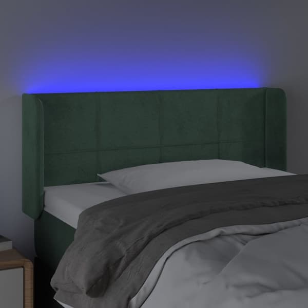 sengegavl med LED-lys 93x16x78/88 cm fløjl Mørkegrøn