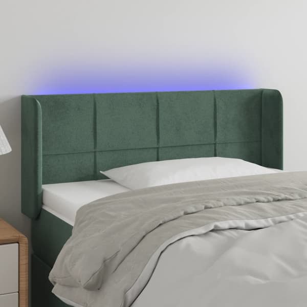 sengegavl med LED-lys 93x16x78/88 cm fløjl Mørkegrøn