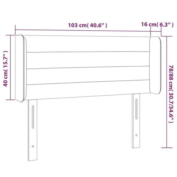 Sängyn pääty LED tummansinisellä 103x16x78/88 cm samettia