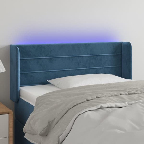 Sängyn pääty LED tummansinisellä 103x16x78/88 cm samettia