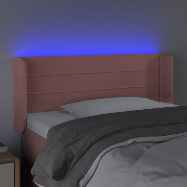 Sängyn pääty LED-valolla, pinkki, 93x16x78/88 cm, sametti