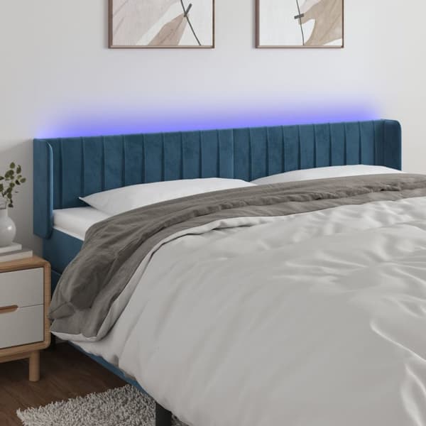 Sängyn pääty LED tummansinisellä 203x16x78/88 cm samettia