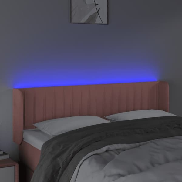 sengegavl med LED-lys 147x16x78/88 cm fløjl lyserød
