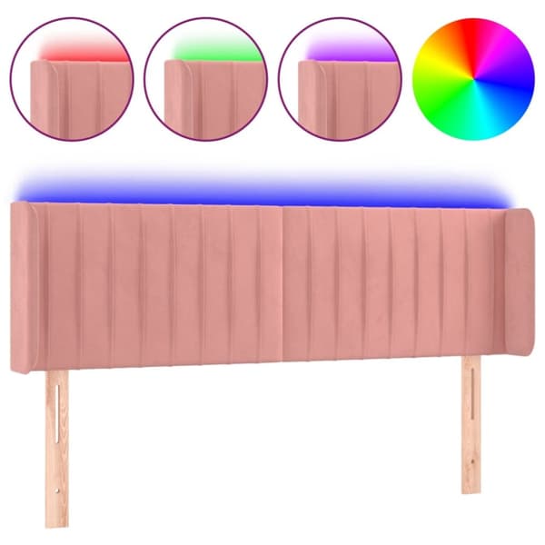 sengegavl med LED-lys 147x16x78/88 cm fløjl lyserød