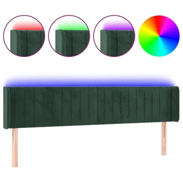 sengegavl med LED-lys 163x16x78/88 cm fløjl mørkegrøn