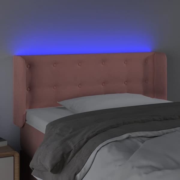 sengegavl med LED-lys 83x16x78/88 cm fløjl lyserød