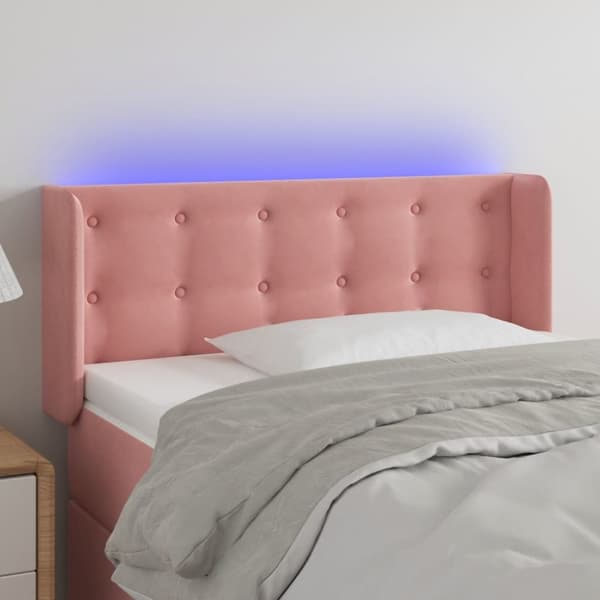 sengegavl med LED-lys 83x16x78/88 cm fløjl lyserød