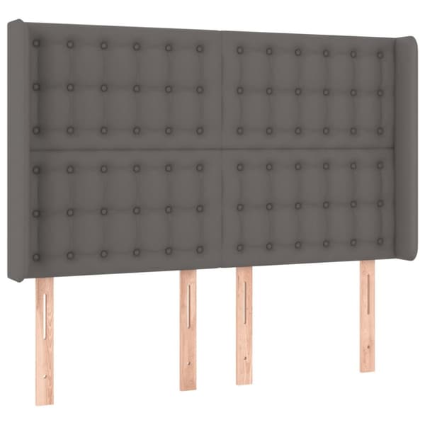 Sängyn pääty LED-valolla, harmaa, 147x16x118/128cm tekonahka