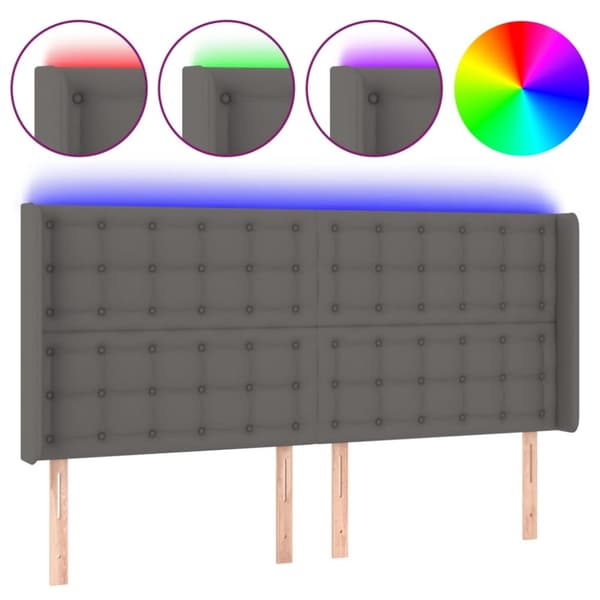 Sängyn pääty LED-valolla, harmaa, 147x16x118/128cm tekonahka