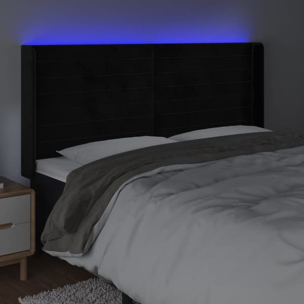 sengegavl med LED-lys 183x16x118/128 cm fløjl sort