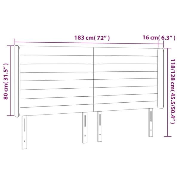 sengegavl med LED-lys 183x16x118/128 cm fløjl sort