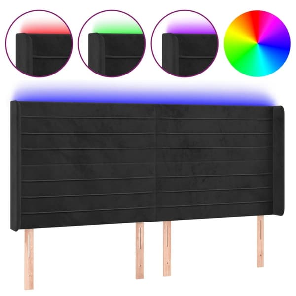 sengegavl med LED-lys 183x16x118/128 cm fløjl sort