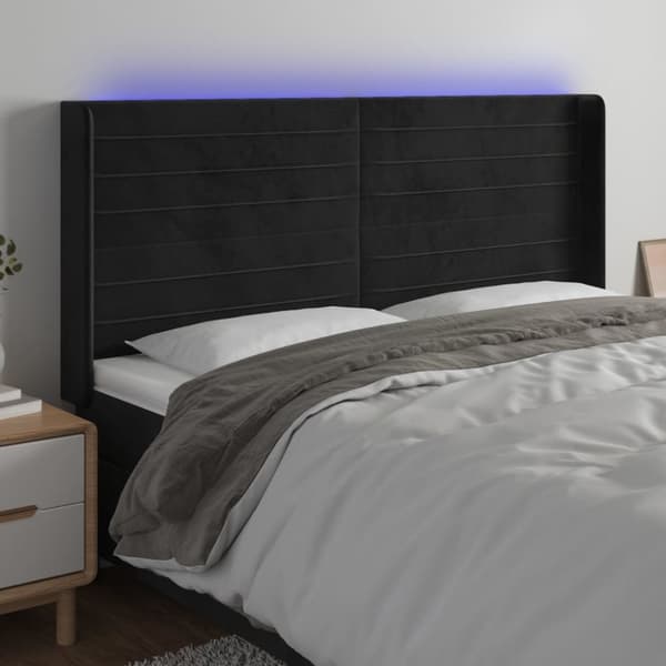 sengegavl med LED-lys 183x16x118/128 cm fløjl sort