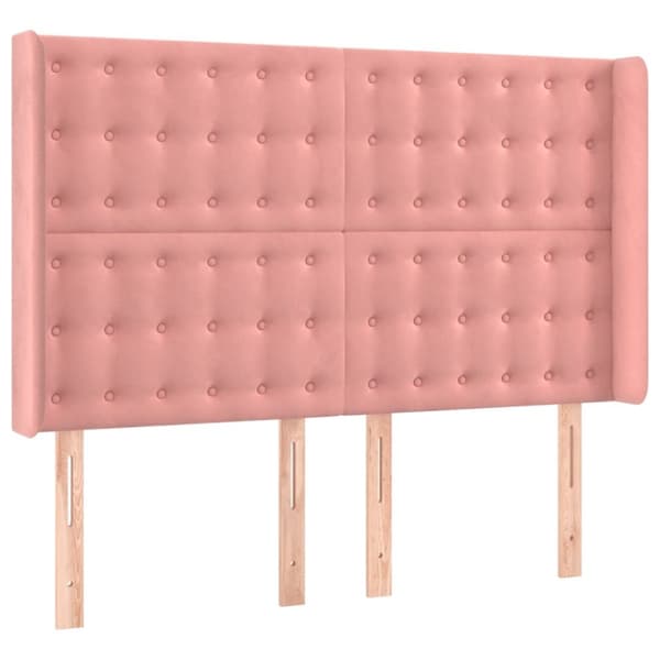 Sänggavel LED rosa 147x16x118/128 cm sammet