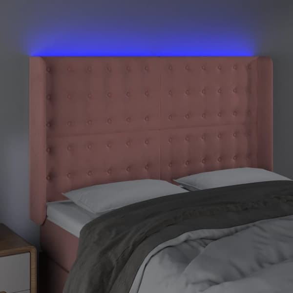 Sänggavel LED rosa 147x16x118/128 cm sammet