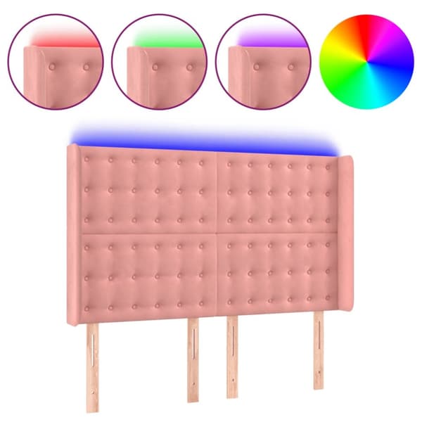 Sänggavel LED rosa 147x16x118/128 cm sammet