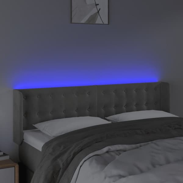sengegavl med LED-lys 147x16x78/88 cm fløjl lysegrå