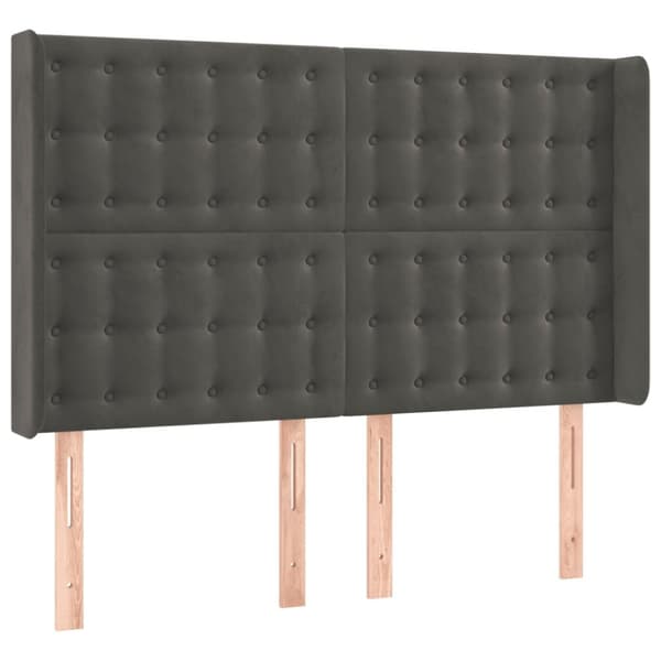 sengegavl med kanter 147x16x118/128 cm fløjl mørkegrå