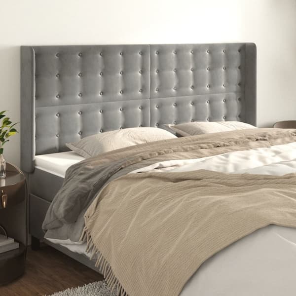 sengegavl med kanter 163x16x118/128 cm fløjl lysegrå