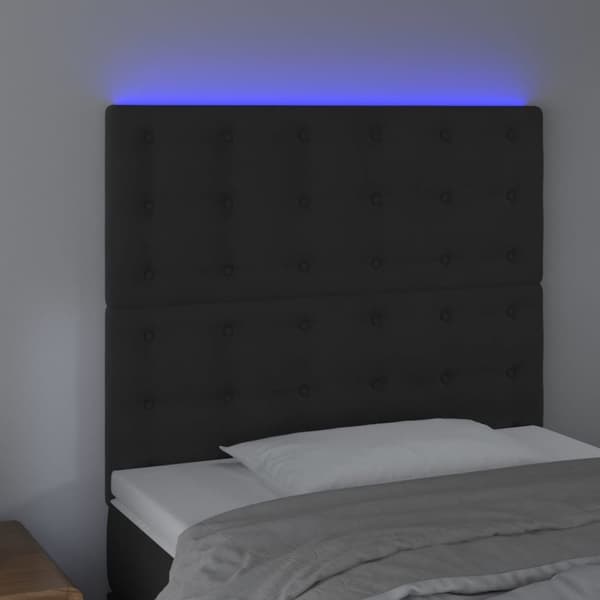 Sängyn pääty LED-valolla, musta, 80x5x118/128 cm, samettia