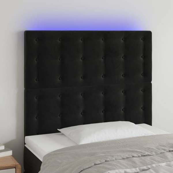 Sängyn pääty LED-valolla, musta, 80x5x118/128 cm, samettia