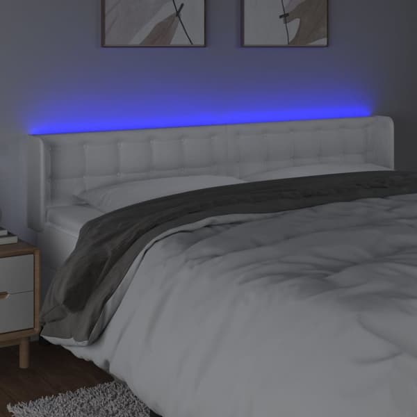 Sängyn pääty LED-valolla, valkoinen, 163x16x78/88 cm, keinonahkaa