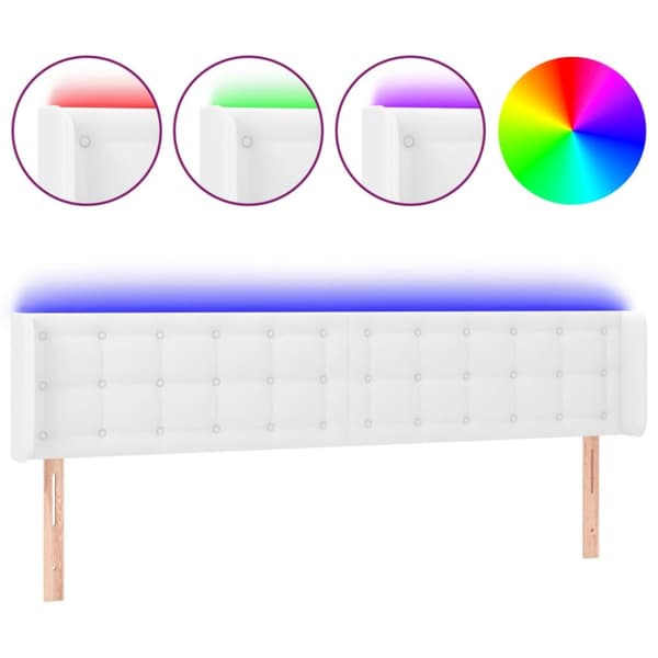 Sängyn pääty LED-valolla, valkoinen, 163x16x78/88 cm, keinonahkaa