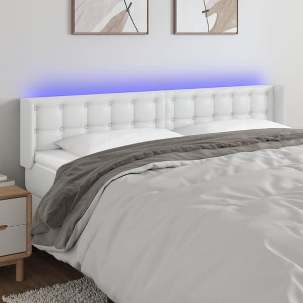Sängyn pääty LED-valolla, valkoinen, 163x16x78/88 cm, keinonahkaa