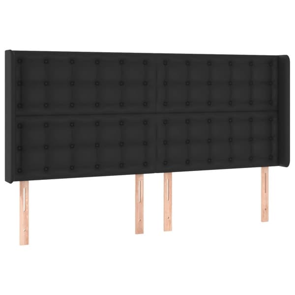 sengegavl med kanter 163x16x118/128 cm kunstlæder sort