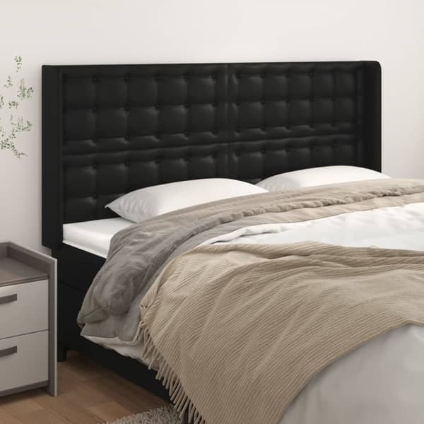 sengegavl med kanter 163x16x118/128 cm kunstlæder sort