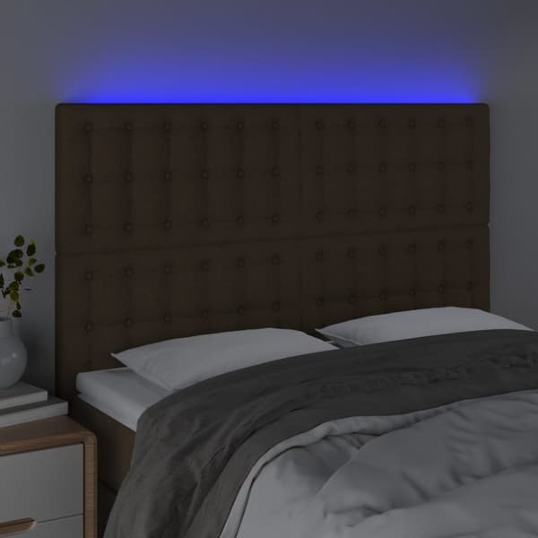 Sängyn pääty, jossa LED tummanruskea 144x5x118/128 cm kangas