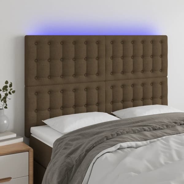 Sängyn pääty, jossa LED tummanruskea 144x5x118/128 cm kangas