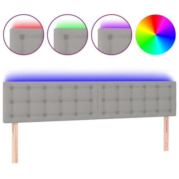 Sängyn pääty LED-valolla, vaaleanharmaa, 160x5x78/88 cm, kangas