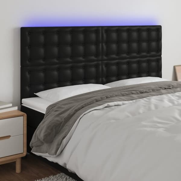 sengegavl med LED-lys 160x5x118/128 cm kunstlæder sort