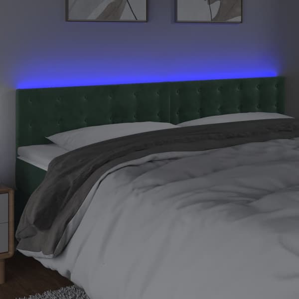 Sängyn pääty LED-valolla, tummanvihreä, 160x5x78/88 cm, sametti