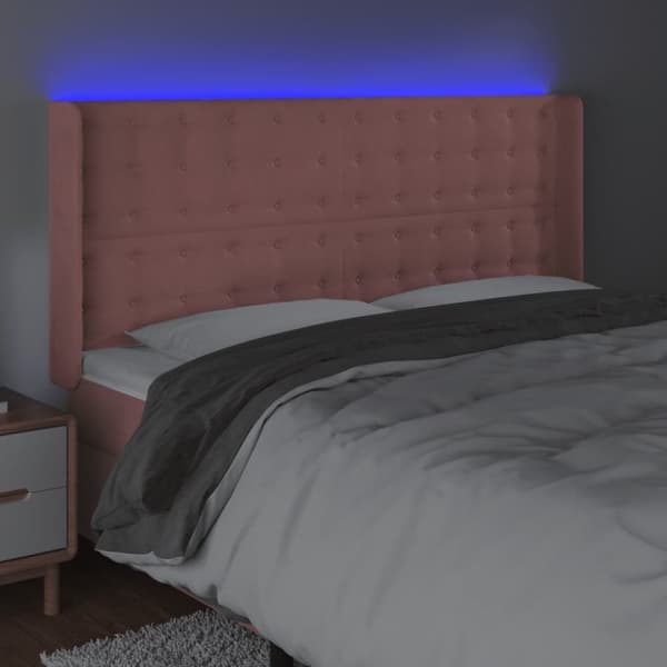 Sänggavel LED rosa 163x16x118/128 cm sammet