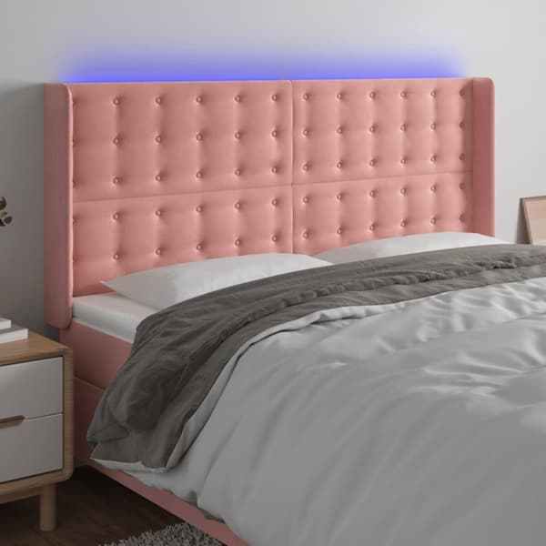 Sänggavel LED rosa 163x16x118/128 cm sammet