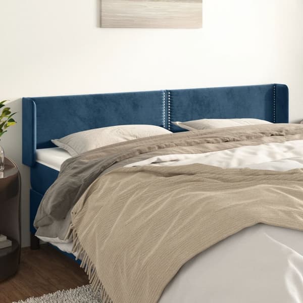 sengegavl med kanter 183x16x78/88 cm fløjl mørkeblå