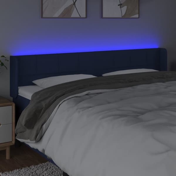 sengegavl med LED-lys 183x16x78/88 cm stof blå