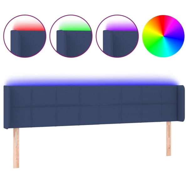 sengegavl med LED-lys 183x16x78/88 cm stof blå
