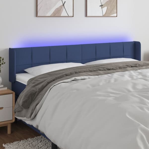 sengegavl med LED-lys 183x16x78/88 cm stof blå