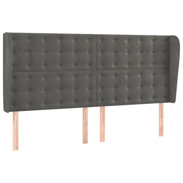 sengegavl med kanter 163x23x118/128 cm fløjl mørkegrå