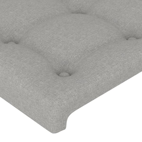 sengegavl med LED-lys 80x5x118/128 cm stof lysegrå