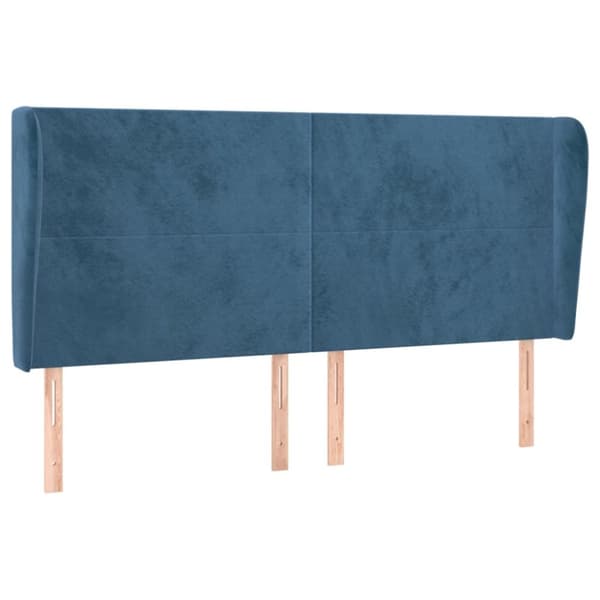 sengegavl med kanter 183x23x118/128 cm fløjl mørkeblå