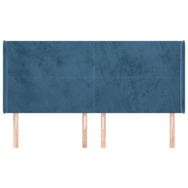 sengegavl med kanter 203x16x118/128 cm fløjl mørkeblå