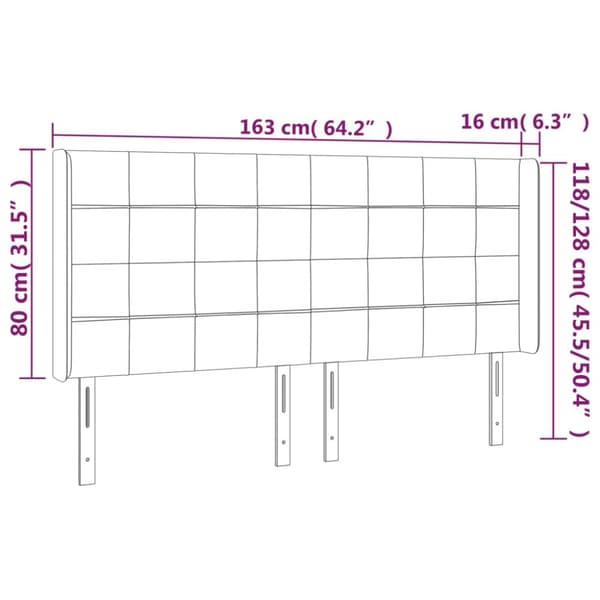 sengegavl med LED-lys 163x16x118/128 cm stof gråbrun