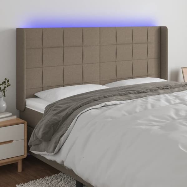 sengegavl med LED-lys 163x16x118/128 cm stof gråbrun
